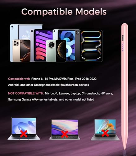 CMARS Active Stylus Pen for Touchscreen, Universal Tablet Pencil for Apple iPad/iPhone/Samsung/Huawei/Xiaomi/Android and More Devices, Rechargeable Digital Pens with Magnetic Function - Pink - color: Pink