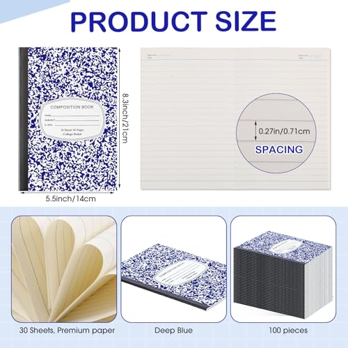 Fainne 100 Pack College Ruled Composition Notebooks A5,Blue - color: Blue