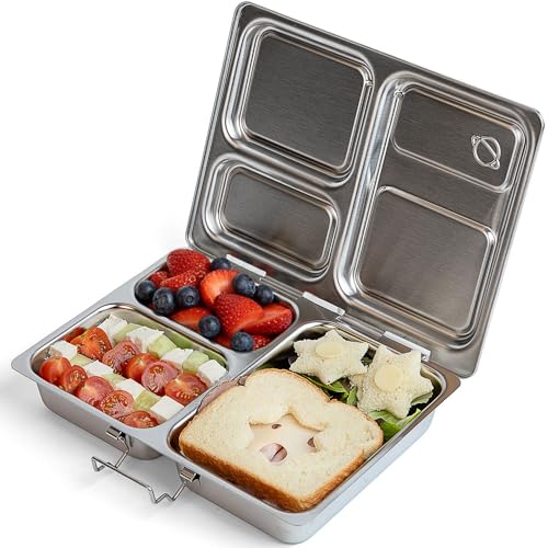PlanetBox Launch Stainless Steel Lunchbox Replacement - Brushed Finish, Recycled Bento Box Container for Kids and Adults, Sustainable Lunch Box - size: 3 Compartments