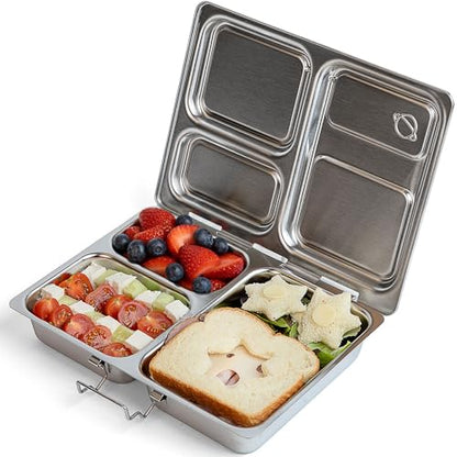 PlanetBox Launch Stainless Steel Lunchbox Replacement - Brushed Finish, Recycled Bento Box Container for Kids and Adults, Sustainable Lunch Box - size: 3 Compartments