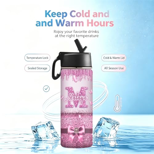 MyPupSocks Custom Water Bottle for Kids, Personalized Kids Stainless Steel Water Bottle with Name, Customizable Kids Cups with Lids and Straws for Boys Girls Birthday Graduation - color: Color 9