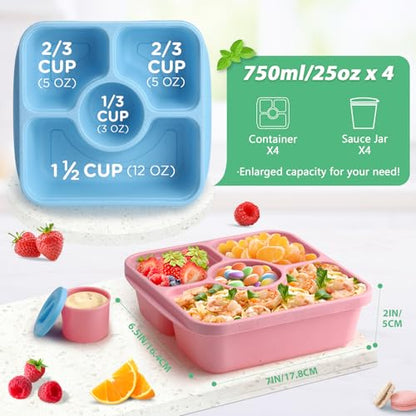 Bento Snack Box Containers for Adults Kids, 4 Pack Lunchable Meal Prep Containers Reusable, Stackable Bento Lunch Box, Food Storage Prep Containers with Lids and 4 Sauce Cups, Pastel Color, Clear Lid - color: Pastel, Clear Lid