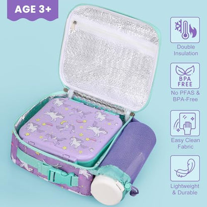 Kids Lunch Box Set with Bento Box, 9oz Stainless Steel Thermo & Insulated Lunch Bag – Hot & Cold Leakproof Lunch Container with Utensils for School & Travel - color: Purple