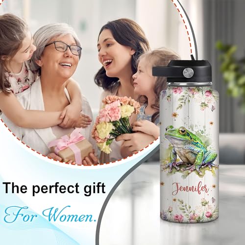 Hyturtle Personalized Frog Water Bottle - Travel Insulated Stainless Steel Bottle with Leak-Proof Lid 18oz 32oz - Cute Animal Gift for Women, Girls, Frog Lovers - Birthday & Christmas Gift - color: Frog
