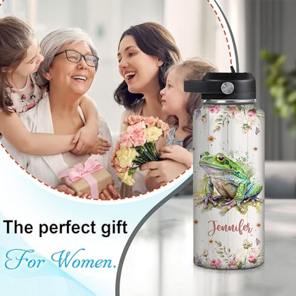 Hyturtle Personalized Frog Water Bottle - Travel Insulated Stainless Steel Bottle with Leak-Proof Lid 18oz 32oz - Cute Animal Gift for Women, Girls, Frog Lovers - Birthday & Christmas Gift - color: Frog