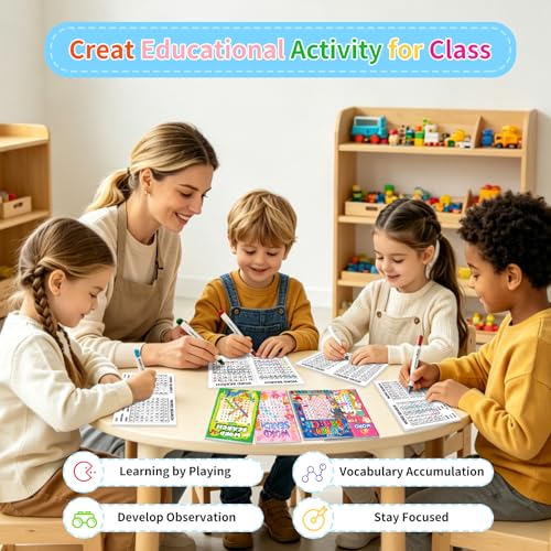Elfew 20 Pack Bulk Small Word Search Puzzle Books for Kids Ages 4-8 8-10 | Over 2500+ Words, Answer Keys Included, Educational Vocabulary Activity Workbooks, Travel Screen Free Learning Games - style: 20 Word Search Book