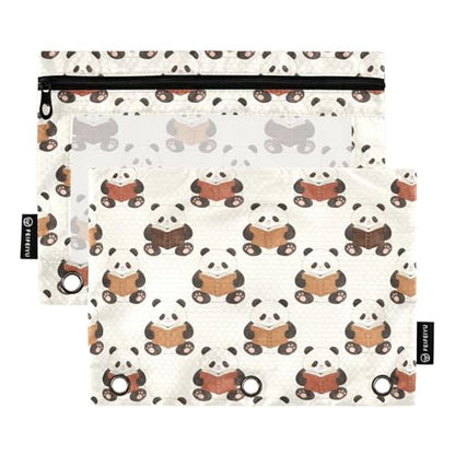 Panda Pencil Pouches for 3 Ring Binder, Zipper Binder Pencil Case, 2 Pack Clear Window Case Bag for Office Organizers - color: Panda