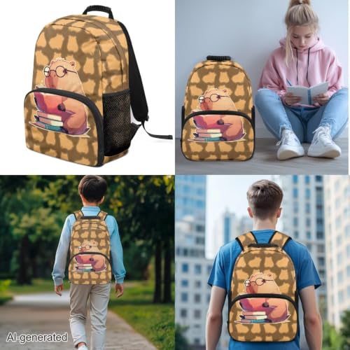 Cute Capybara 3PCS Kids Backpacks, 17 Inch Teen School Bookbag with Lunch Bag Pencil Case 3 in 1 Lightweight Daypacks for Middle High School Students - color: Cute Capybara