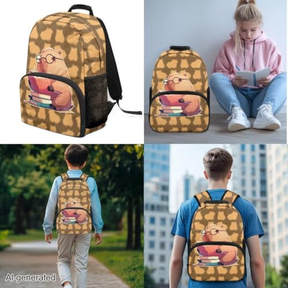Cute Capybara 3PCS Kids Backpacks, 17 Inch Teen School Bookbag with Lunch Bag Pencil Case 3 in 1 Lightweight Daypacks for Middle High School Students - color: Cute Capybara