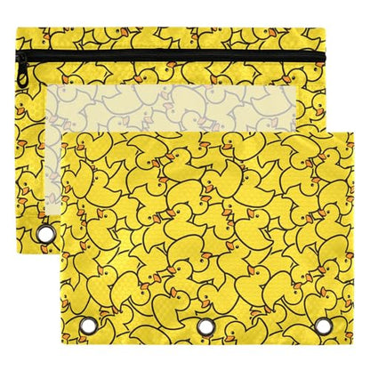 Wamika Yellow Duck Binder Pouches 3 Ring for Boys Girls School Office College Supplies Cute Ducks Animals Pencil Pouches Case Bag with Clear Window and Zipper 2 pack - color: Frog