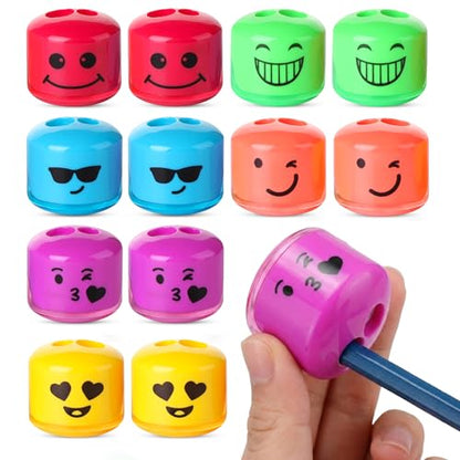 Mr. Pen- Pencil Sharpeners Manual, 12 Pack, Dual Hole, Smiley | Bulk Handheld Pencil Sharpener, Compatible with Standard and Jumbo Pencils, Snap-on Lid, Stainless Steel Blade - size: 12 Pack