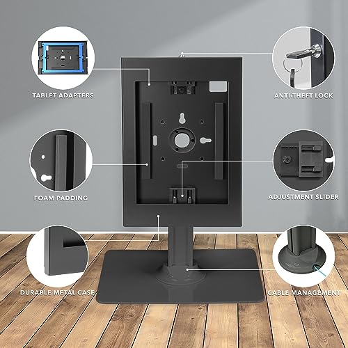 Mount-It! iPad Kiosk Stand, Anti-Theft Locking Countertop Enclosure & 360° Rotating Base, Retail POS & Check-in Stand for iPad Pro, iPad Air & Gen 7–11 (A16), Black - color: Black