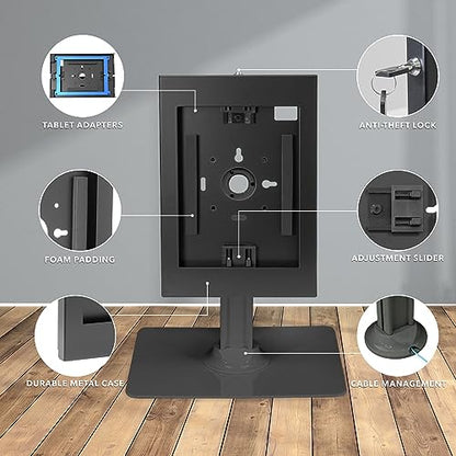 Mount-It! iPad Kiosk Stand, Anti-Theft Locking Countertop Enclosure & 360° Rotating Base, Retail POS & Check-in Stand for iPad Pro, iPad Air & Gen 7–11 (A16), Black - color: Black