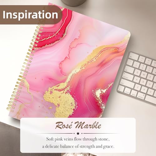 Cute Spiral Notebook journal A4 Aesthetic Pretty Design for Women Girls Kawaii with Pocket, 8.5 x 11 inch, Graph, Marble - color: Pink Marble, style: Graph