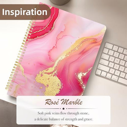 Cute Spiral Notebook journal A4 Aesthetic Pretty Design for Women Girls Kawaii with Pocket, 8.5 x 11 inch, Graph, Marble - color: Pink Marble, style: Graph