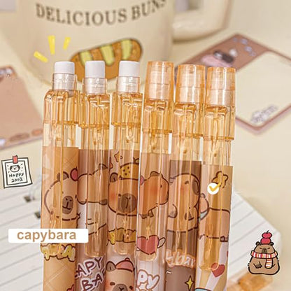 MOZXIRZ 4 Pcs Cute Mechanical Pencils with Eraser 0.5mm Cartoon Capybara Mechanical Pencil School Pencil for Boy Girl Women (6pcs Capybara) - color: 6pcs Capybara