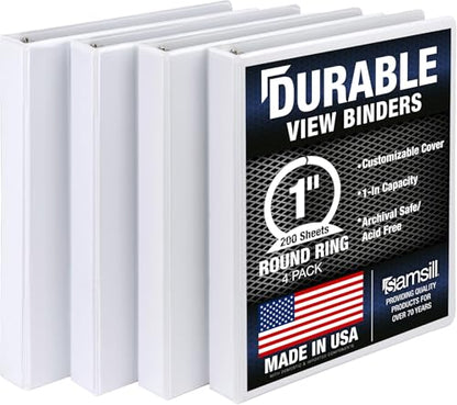 Samsill Durable 1 Inch Binder, Round Ring Customizable Clear View Binder, White, 4 Pack (MP48437) - color: White, size: 1-Inch