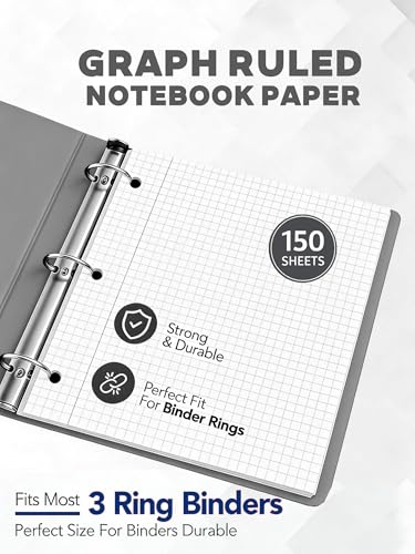 Notebook Paper USA-Made Loose Leaf Paper, 24 Pack 3600 Sheets 8"x10.5" Quad Ruled - 3-Hole Punched Bulk Filler Paper for 3-Ring Binder, 150 Sheets/Pack, Wholesale Available - color: Graph Ruled, size: 24 PACK(3600 SHEETS)