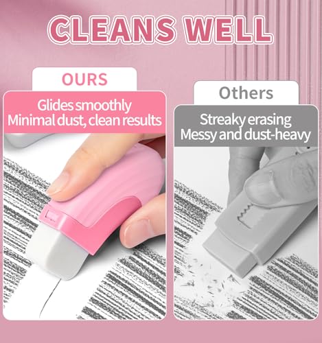 Pack Rubber Erasers Sliding Retractable Eraser, Large White Erasers for School Office Art Drawing Pencil Eraser for Kids - color: Pink&green&blu&purple