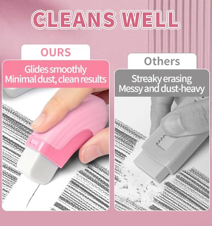 Pack Rubber Erasers Sliding Retractable Eraser, Large White Erasers for School Office Art Drawing Pencil Eraser for Kids - color: Pink&green&blu&purple