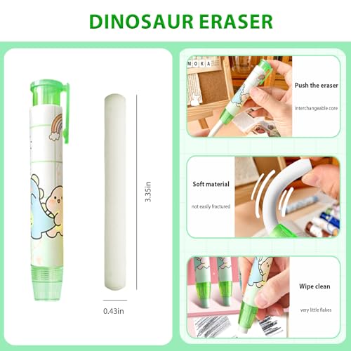 Cute Green Dinosaur Mechanical Pencil Set Include 8Pcs Kawaii Mechanical Pencils,2 Tubes Mechanical Pencil Lead Refills,2Pcs Dinosaur Erasers,for Office School Supplies - style: Dinosaur