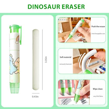 Cute Green Dinosaur Mechanical Pencil Set Include 8Pcs Kawaii Mechanical Pencils,2 Tubes Mechanical Pencil Lead Refills,2Pcs Dinosaur Erasers,for Office School Supplies - style: Dinosaur