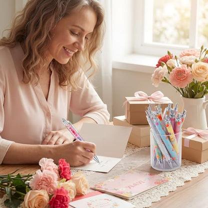 Cholemy 48 Pcs Mother's Day Ballpoint Pens Bulk Flower Happy Mother's Day Writing Pens Best Mom Ever Black Gel Ink for Women Mom Birthday Gifts Office Party Supplies Favors - style: Mother's Day
