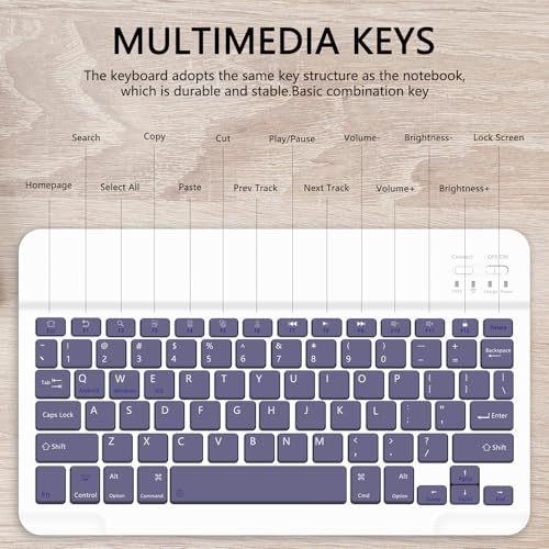 for Bluetooth Keyboard, Cute Tablet Stand Adjustable Adjustable & Foldable, Wireless Rechargeable Keyboard for iPad, iPad Pro/Mini/Air， Samsung Xiaomi Tablets, etc - Lavender - color: A-Keyboard-Lavender