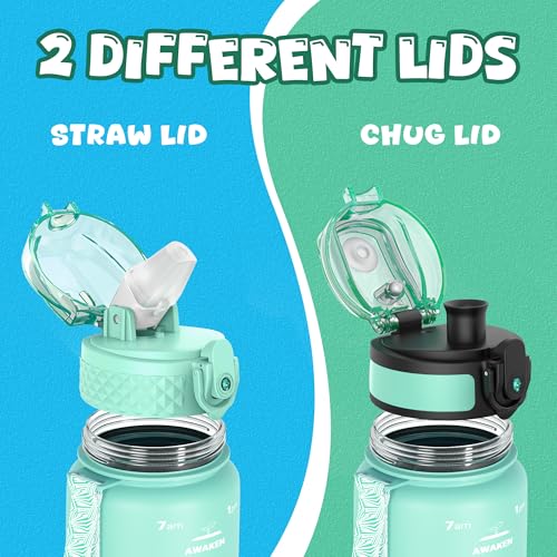 OLDLEY Kids Water Bottle for School, 17 oz (2 lids) BPA-Free Reusable Leak-proof Durable Tritan Plastic Water Bottles with Straw & Chug Lids, Anti-dust Spout Cover (Mint Green) - color: Mint Green, size: 17 Ounces