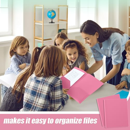 Gueevin 24 Pcs Plastic Folders with Pockets, Back to School Two Pocket Folder Fit Letter Size, Heavy Duty School Business Card Holder for Home Office, 11. 61 x 9. 45 Inches (Pink) - color: Pink