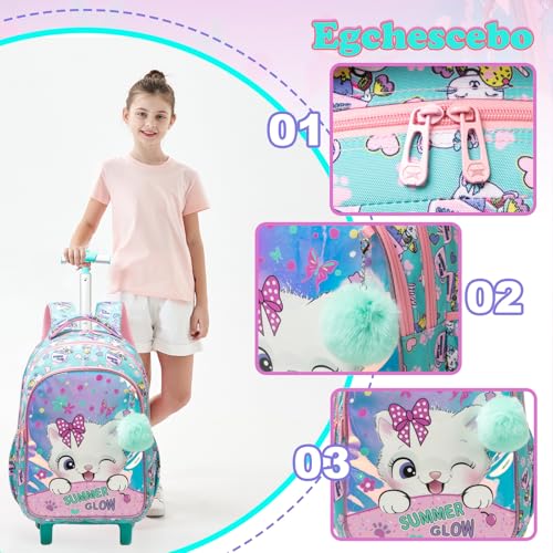 Kids Rolling Backpack for Girls Trolley Suitcases Luggage Travel with Wheels Bookbag Wheeled 17" 3PCS Roller Backpacks Toddler Back Pack School Bags Set for Elementary Cats Phantom Color - color: 5225-maomi-colourful