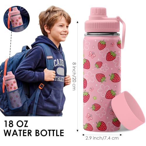 Strawberry Water Bottle 18 oz - Double Wall Vacuum Insulated Tumbler Coffee Cup Keeps Drinks Cold & Hot - Strawberries Festival Birthday Gifts for Strawberry Lovers Girls Women Sister - color: Strawberry