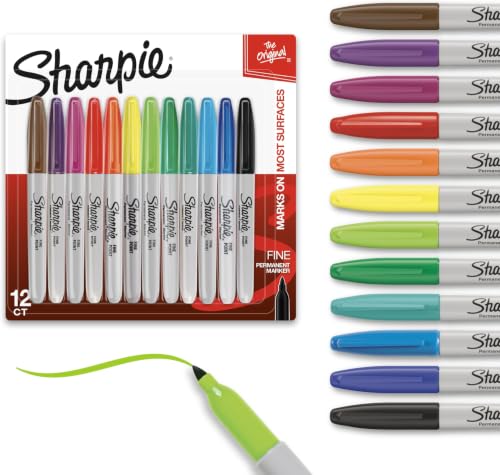 Sharpie Permanent Markers, Fine Tip,Quick Drying, Fade Resistant, Arts & Crafts, Desk, Office Supplies 12 Count (Pack of 12) - size: 12 Count - Assorted (Pack of 12)