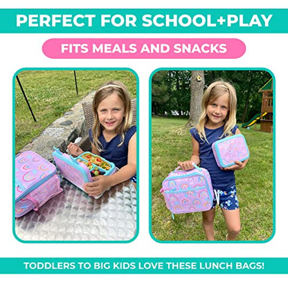 kinsho Kids Bento Lunch Box Set with Thermo, Bag & Ice Pack Purple Rainbow | 4 Compartment Container, Stainless Steel Food Jar for Hot Soup, Snacks, Daycare or School Lunches for Toddlers & Small Girls - color: Rainbow Set