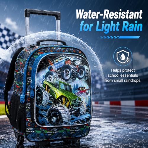 CCJPX 3PCS Truck Rolling Backpack for Boys, Kids Roller Wheels School Bookbag Set, Cars Travel Wheeled School Bag for Toddler Elementary Children-Blue - color: Green Truck
