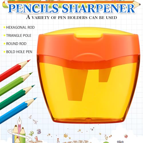 Tenceur 4 Pcs Pencil Sharpeners 3 Hole Jumbo Crayon Sharpeners Handheld Manual Portable Plastic Pencil Sharpener with Lid for Back to School Classroom Office Supplies Class