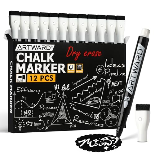 Magnetic Liquid Chalk Markers for LED Drawing Note Board Calendar Planning Board Clear Glass Dry Erase Whiteboard Window Mirror Christmas Holidays Painting,12 Pack,All White,1mm Extra Fine Points - color: All White - 12pcs