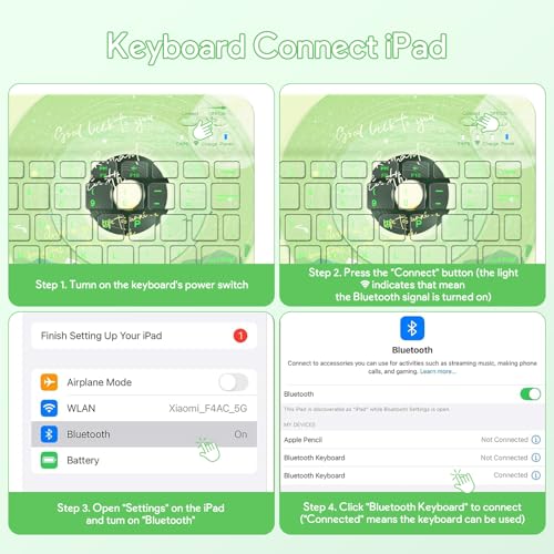 YBING Keyboard Case for iPad 10th Gen 10.9 inch (2022) & 11th Gen (A16, 2025), Bluetooth Wireless Detachable Keyboard with Green Music Painted Patterns, 360 Rotatable Magnetic Case with Pencil Holder - color: Music Green