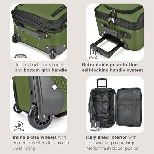 U.S. Traveler Rio Lightweight Softside Rolling Carry-on Suitcase, 2-Wheel Set, Green - color: Green, size: 21"/14"