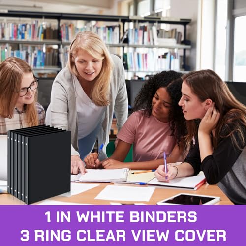 Fulmoon 24 Pcs 3 Ring Plastic Binders Bulk with 2 Pockets Flexible Binder with Transparent View Cover Plastic Binder for Home Office(1/2 Inch,Black) - color: Black, size: 1/2 Inch