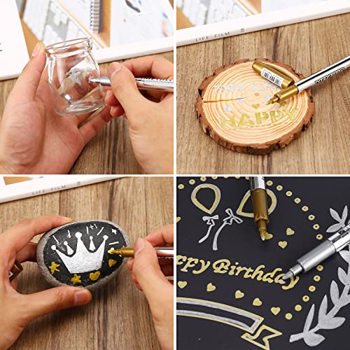 Gold and Silver Marker Metallic, Fine Point Gold and Silver Markers Permanent Metallic for Artist Illustration, Crafts, Gift Card Making, Scrapbooking, Fabric, DIY Photo Album, 8 Count - color: Gold and Silver
