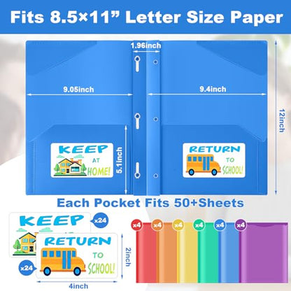 Henoyso 24 Set Take Home Folders with Clear Front Pocket, School-to-Home Communication Folder Bulk for Back to School Classroom, Heavy Duty Plastic Parent-Teacher Homework Folders (Rainbow) - color: Rainbow
