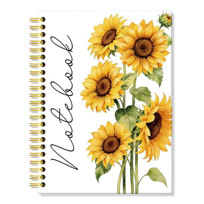 ERHACHAIJIA Sunflowers Hardcover 160 Pages Lined Spiral Notebook, Funny Sunflowers Notebook for Women Her Nana Grandma, Student Notepad Gifts, Floral Gifts for Sunflower Lover, Travel Journal Present - color: White-Yellow