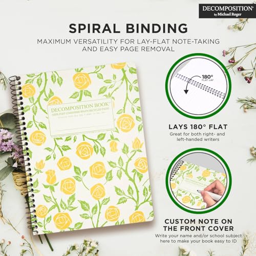 Decomposition Roses College Ruled Spiral Notebooks – 9.75 x 7.5 Journal with 160 Lined Pages – Cute Notebooks for School Supplies, Home & Office – 100% Recycled Paper – Made in USA - color: Roses, style: Spiral-bound