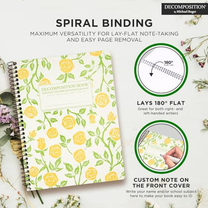 Decomposition Roses College Ruled Spiral Notebooks – 9.75 x 7.5 Journal with 160 Lined Pages – Cute Notebooks for School Supplies, Home & Office – 100% Recycled Paper – Made in USA - color: Roses, style: Spiral-bound