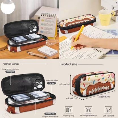 Ice Cream American Football 3 in 1 School Backpack Set with Lunch Box Pencil Case Set for Boys Girls 17 Inch Lager Capacity Bookbag Schoolbag for Kids Teen - color: Ice Cream American Football