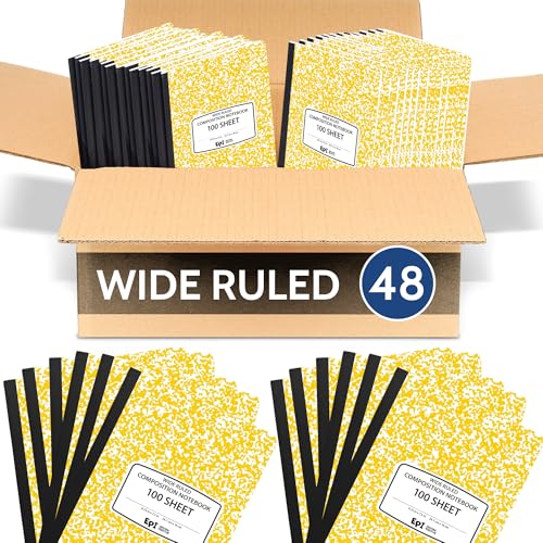 48 Pack - EPI Wide Ruled Marble Composition Notebook - Yellow 200 Page Note Book - 9.75 x 7.5 Inch Hardcover Journal with Sewn Binding for Secure Pages - Classroom Back to School Supplies - color: Yellow, size: 48