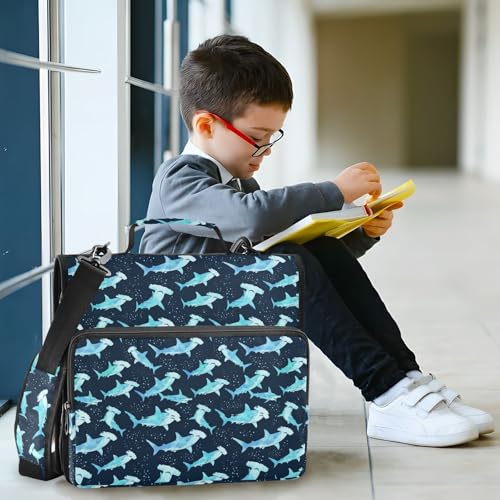 Hammerhead Shark 3 D-Ring 2 inch Zipper Binder Bag with Shoulder Strap, Multi-Pocket Portfolio Organizer Case for 13 Inch Laptop Middle School