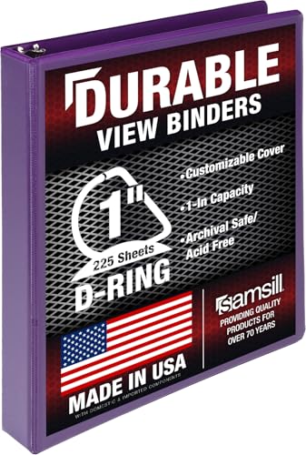 Samsill Durable 1 inch 3 Ring Binder, D Ring Binder, 100% Recycled Chipboard, Purple - color: Purple, size: 1 Pack, style: 1 Inch