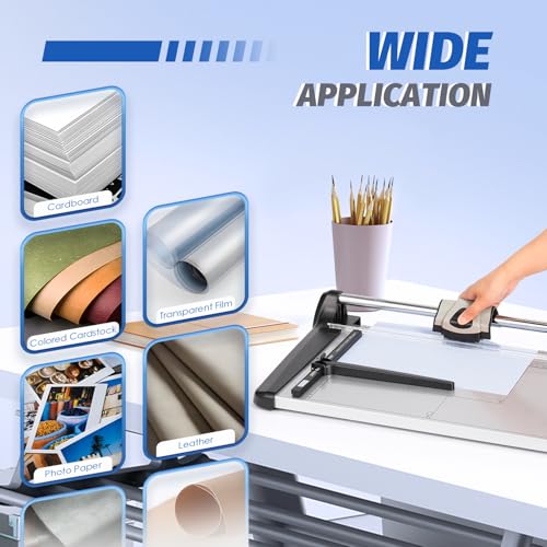 Rotary Paper Trimmer, 15 Sheets Heavy Duty Paper Trimmer, 670mm(26.37") Cutting Length, Commercial Grade Rotary Paper Cutter for Home/Office/School, Black & Silver - size: 26.37"